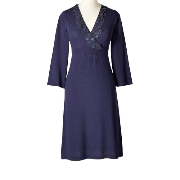 Boden | Navy 100% Wool Paillette V-Neck Dress Sz 8L/M - Picture 7 of 7